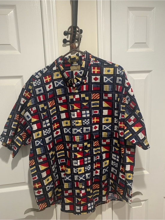 Natural Issues Other - Nautica Short Sleeve Button-Down Shirt in Navy with Red & Gold Flag Print